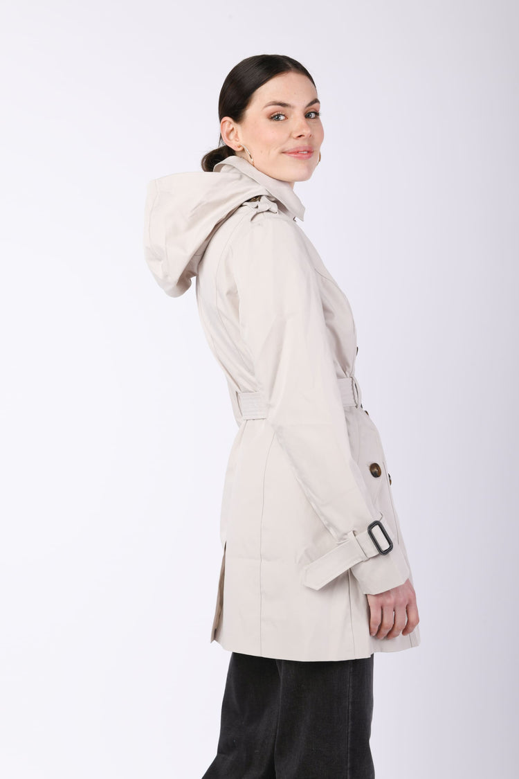 Hooded double-breasted trench coat