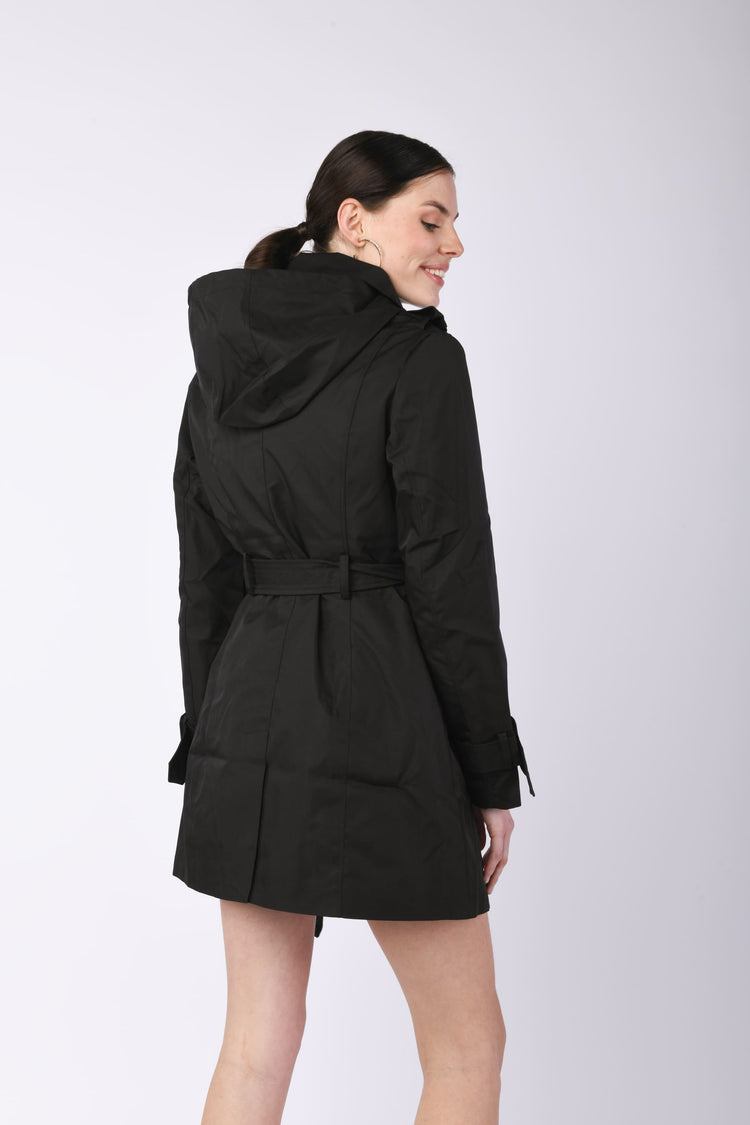 Hooded double-breasted trench coat