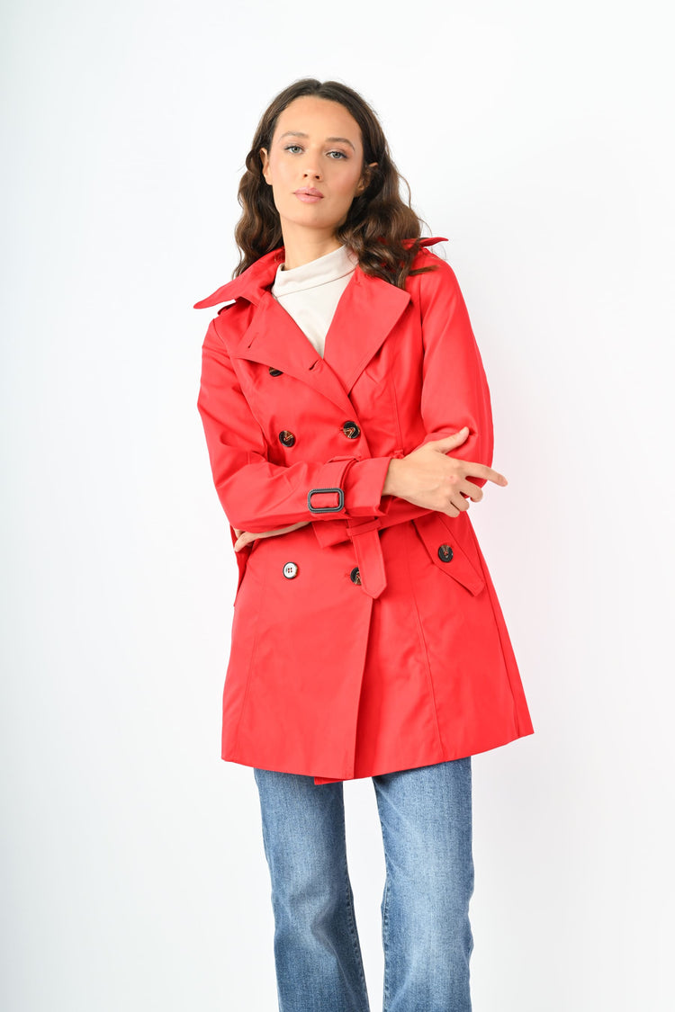 Hooded double-breasted trench coat