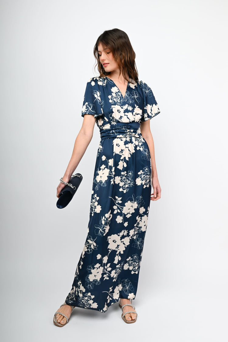 Floral print satin long dress