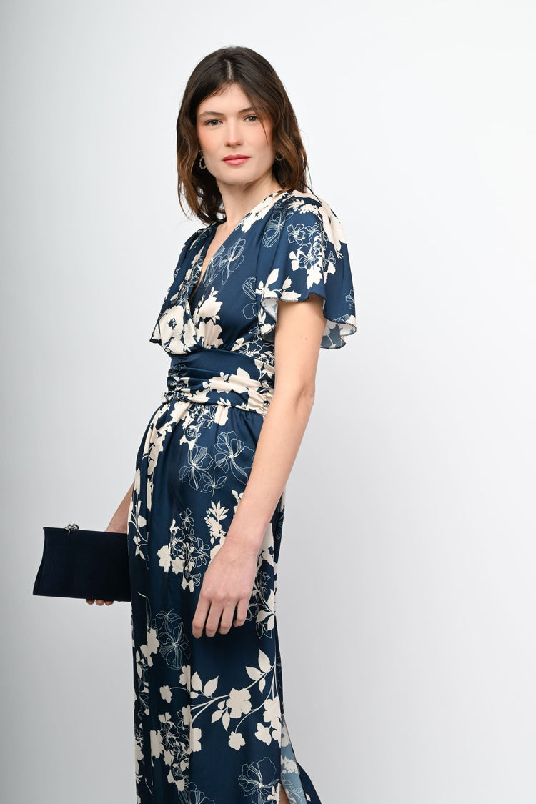 Floral print satin long dress