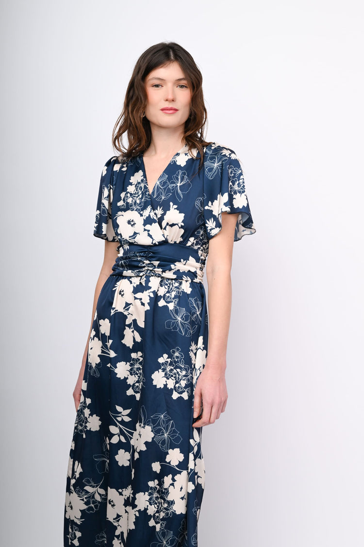 Floral print satin long dress