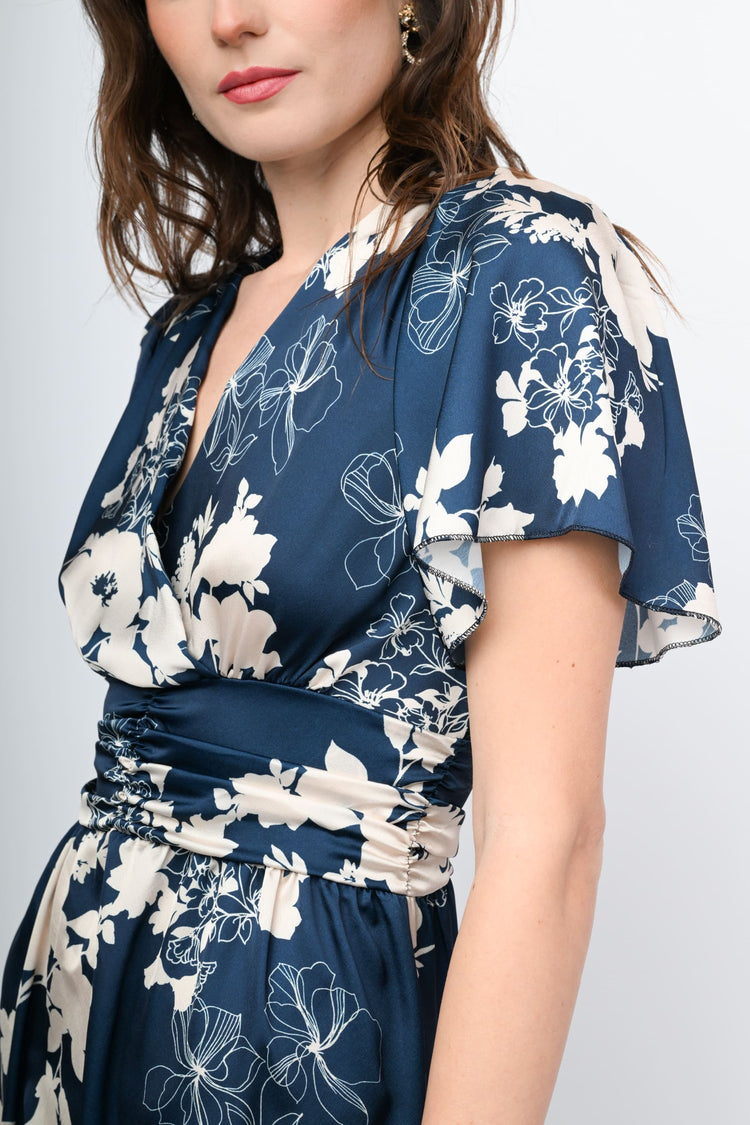 Floral print satin long dress