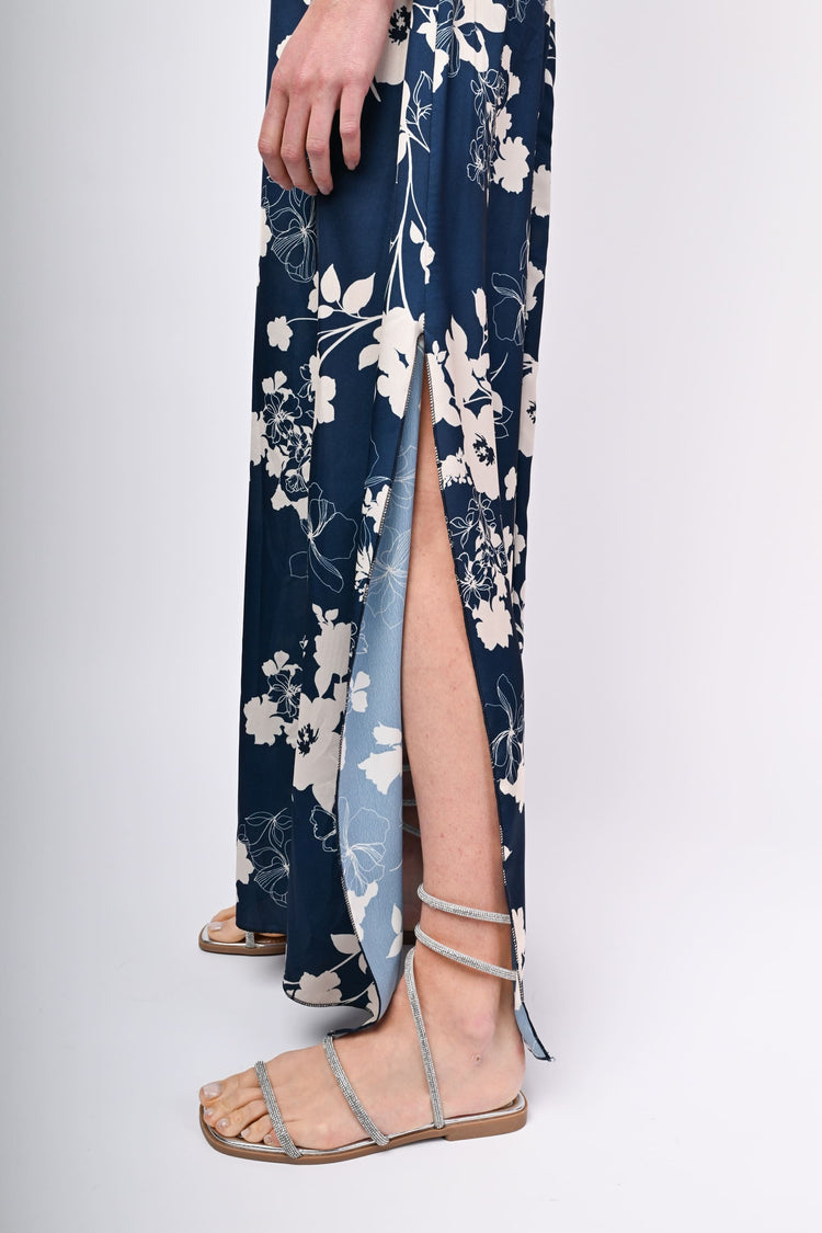 Floral print satin long dress