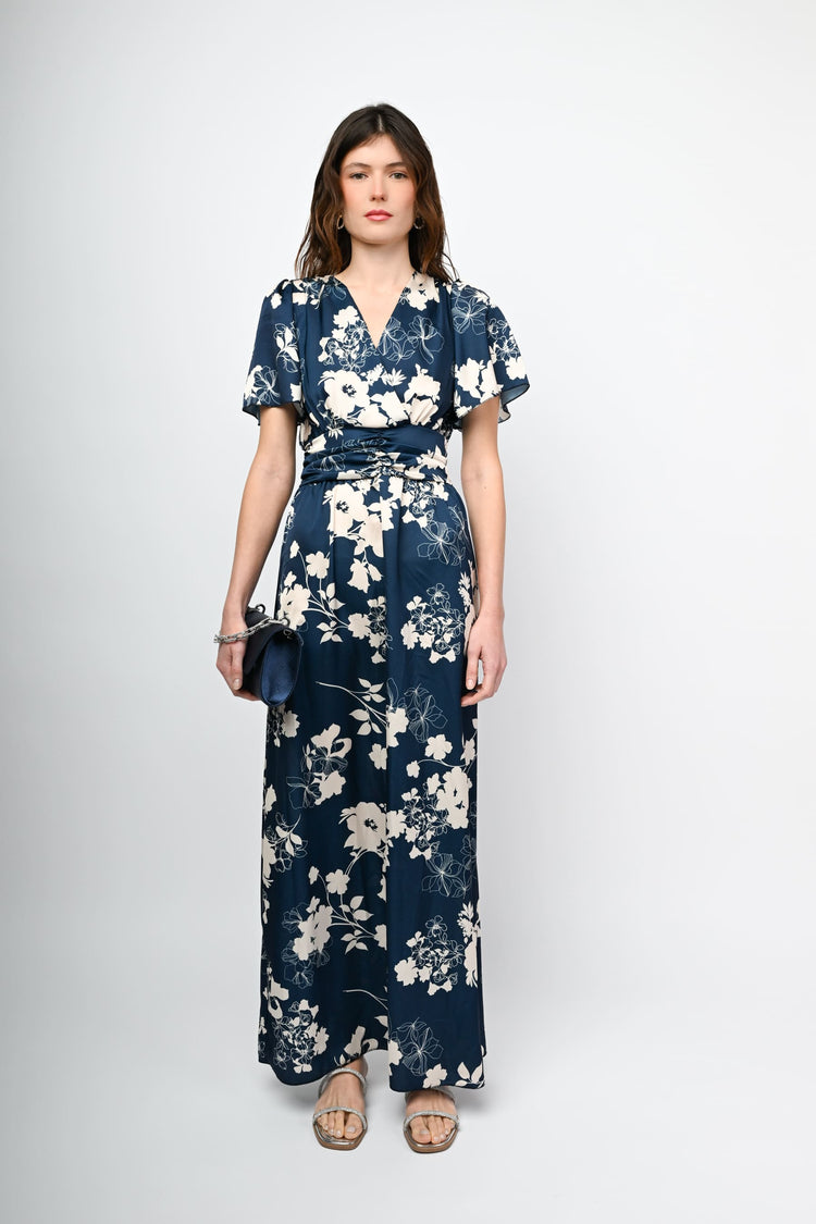 Floral print satin long dress