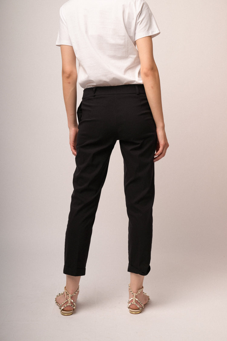 Black viscose-blend slim-fit trousers