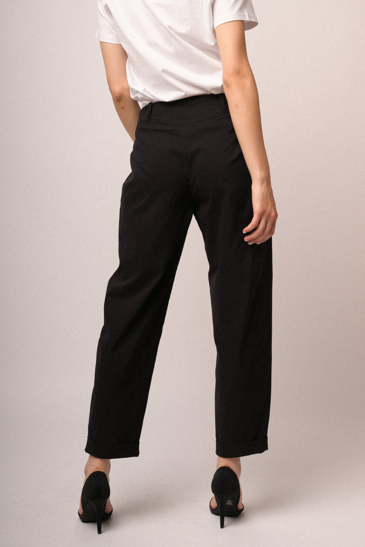 Black stretch viscose-blend baggy trousers