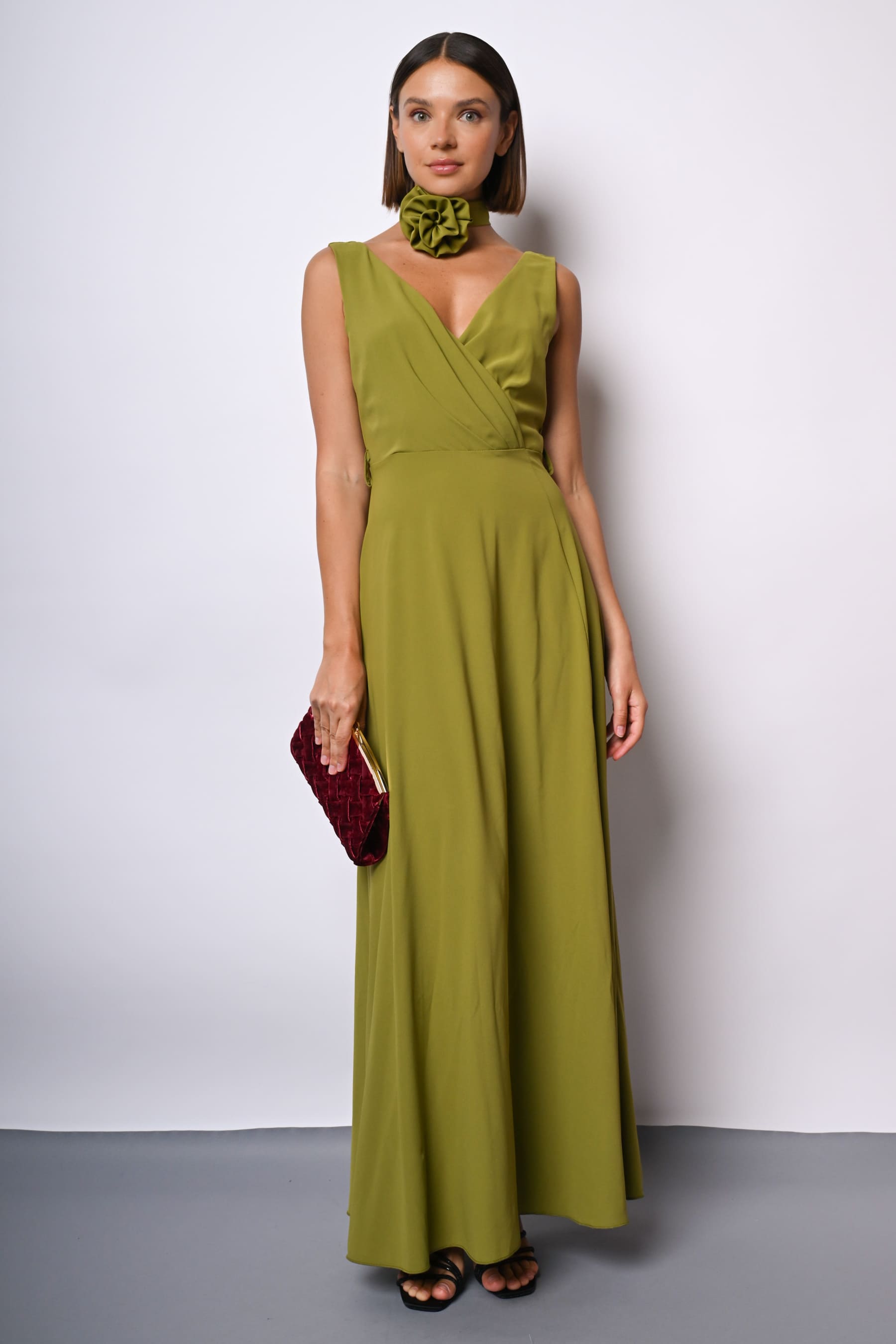 3D rose and belt long dress – Nunalie-europa