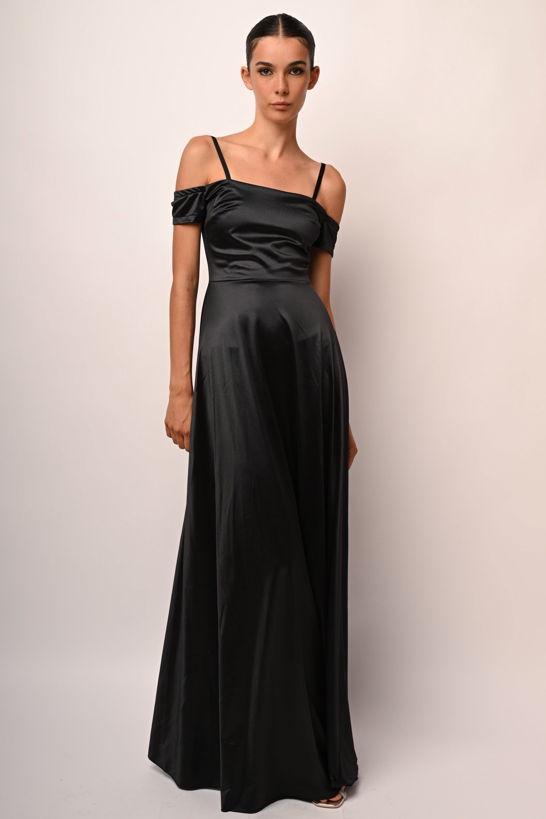 Satin Stand-Neck Long Dress <br> -Mauve-