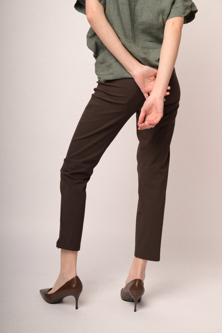 Chocolate viscose-blend slim-fit trousers