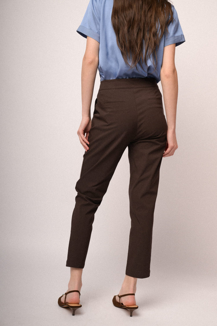 Chocolate viscose-blend slim-fit trousers