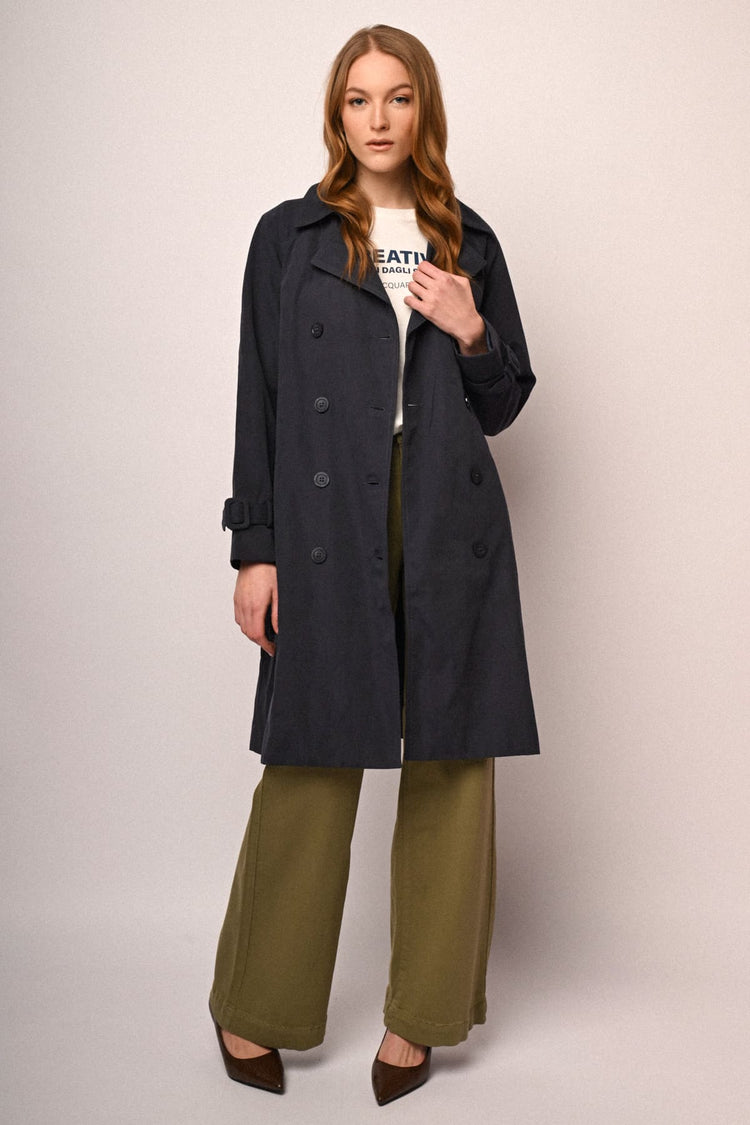 Belted double-breasted trench coat