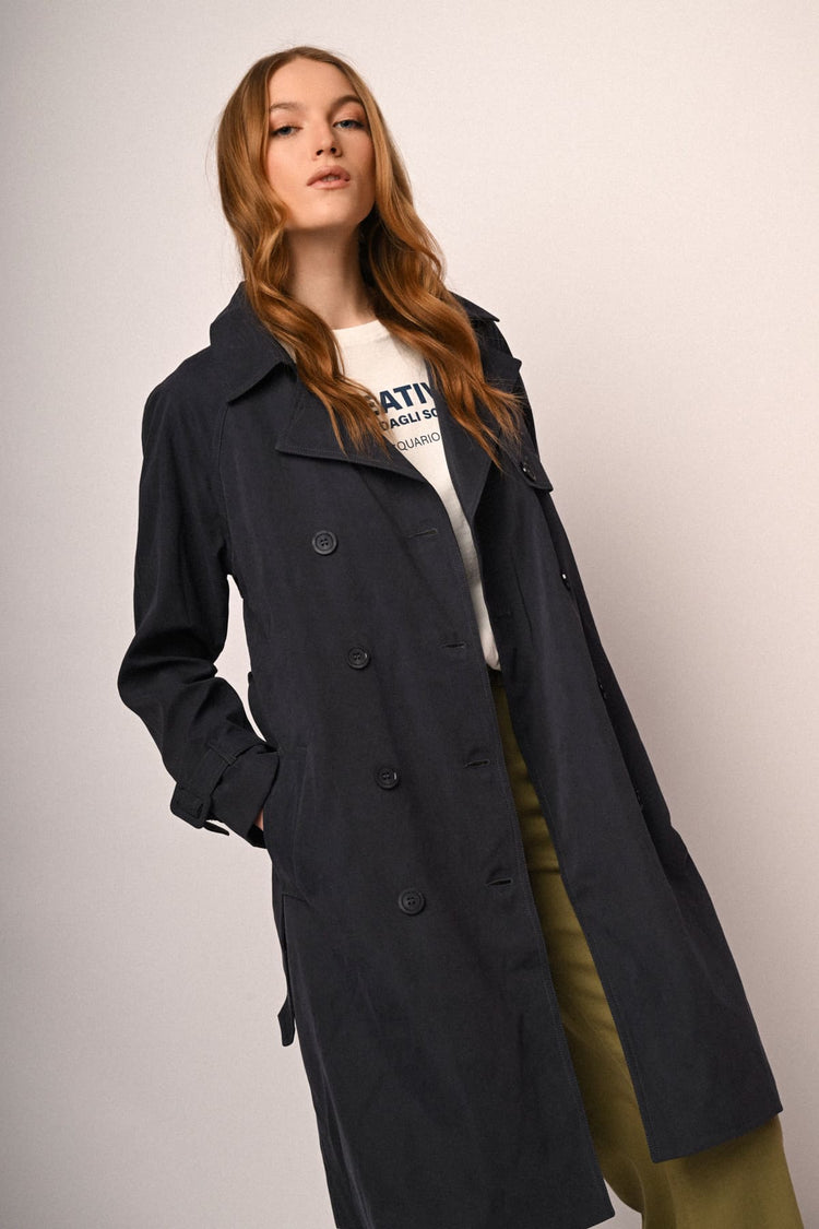 Belted double-breasted trench coat