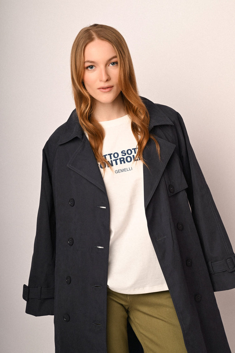 Belted double-breasted trench coat