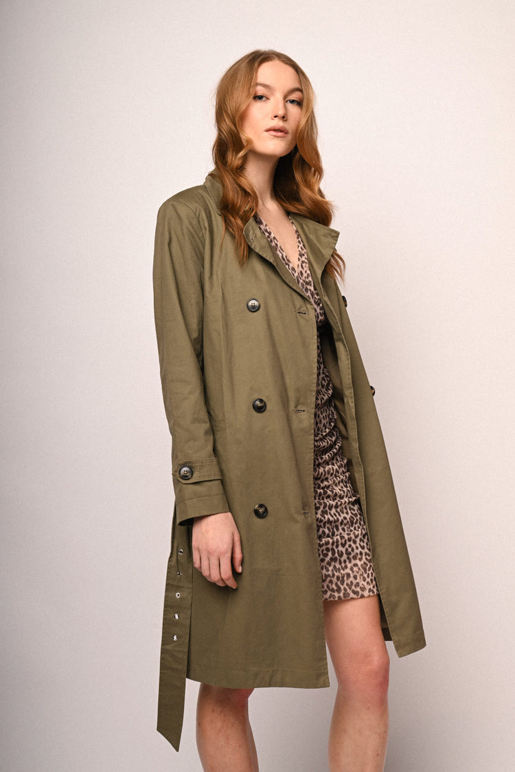 Belted double-breasted trench coat