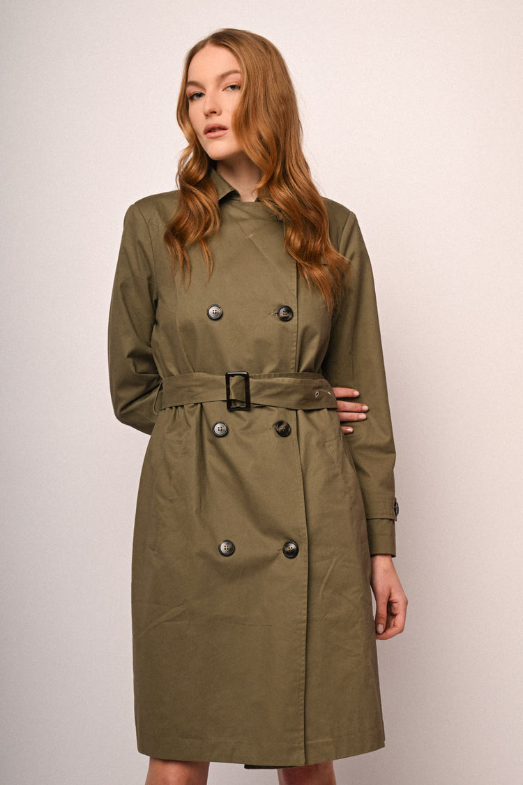 Belted double-breasted trench coat