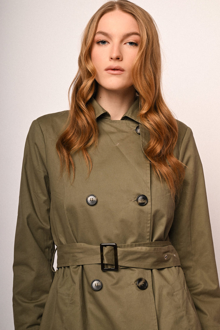 Belted double-breasted trench coat
