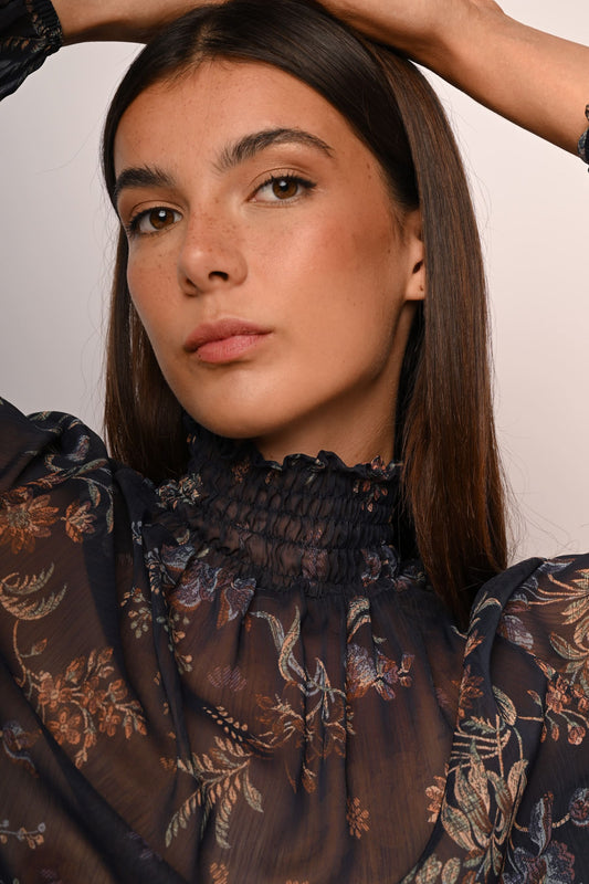 Floral print tulle top