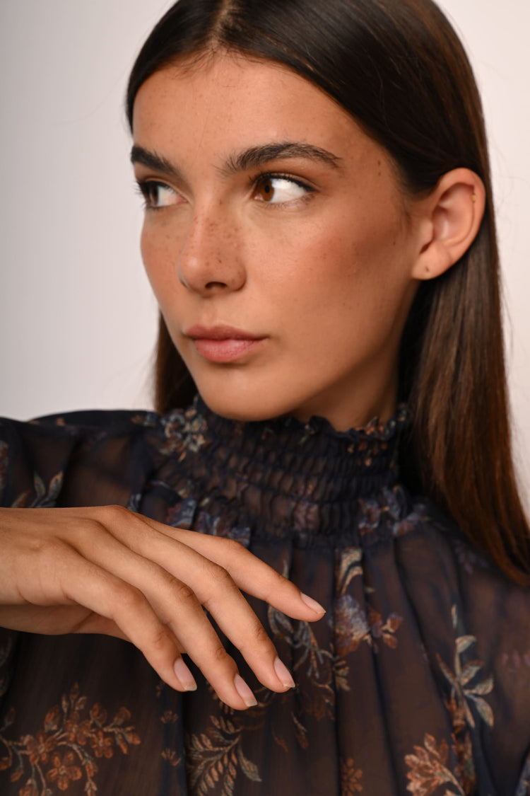 Floral print tulle top