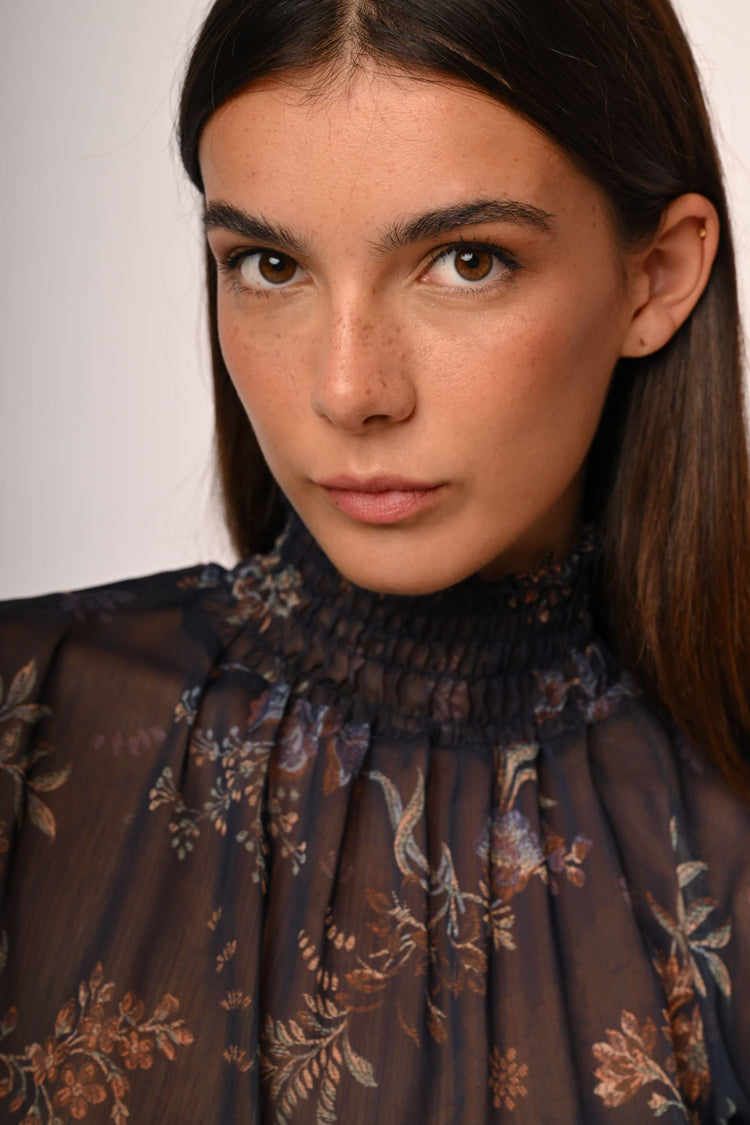 Floral print tulle top
