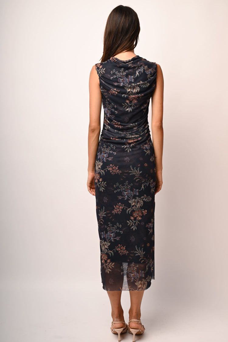 Floral print tulle midi dress