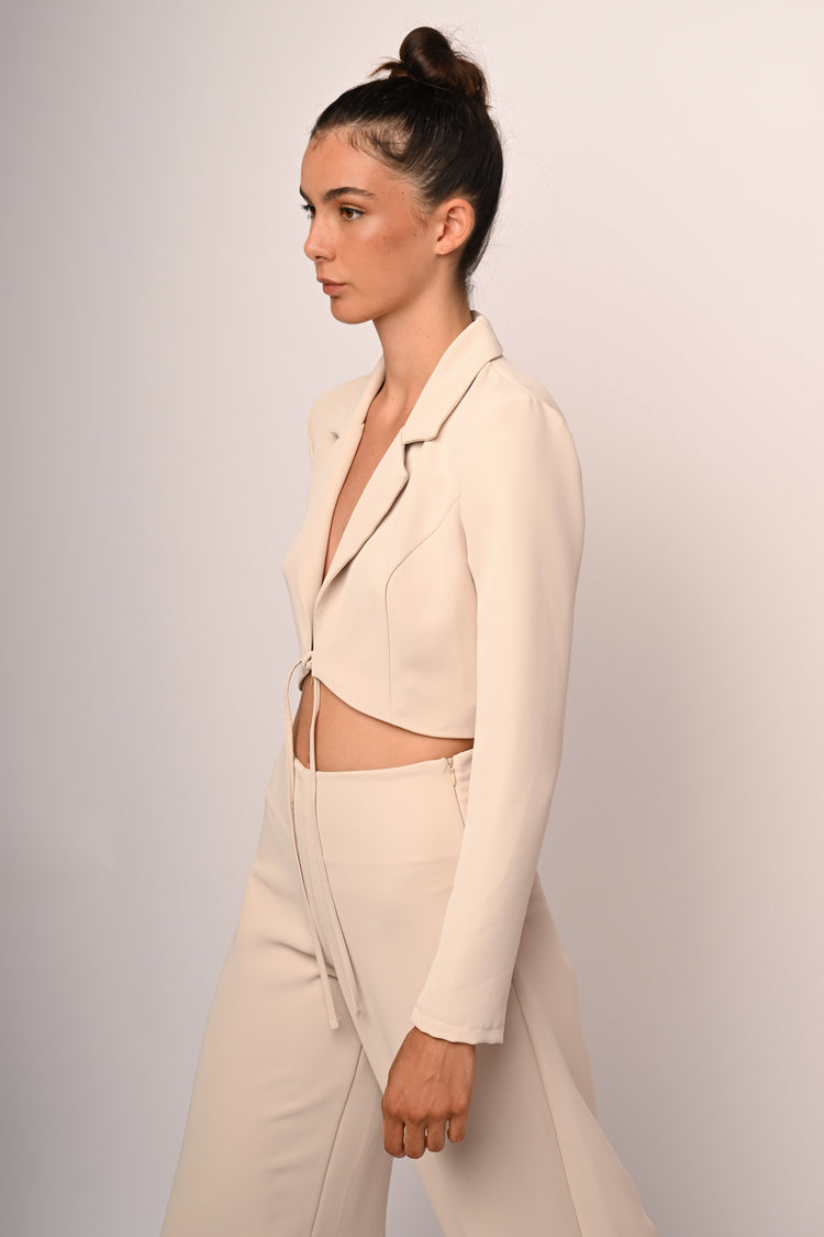 Self-tie straps cropped blazer