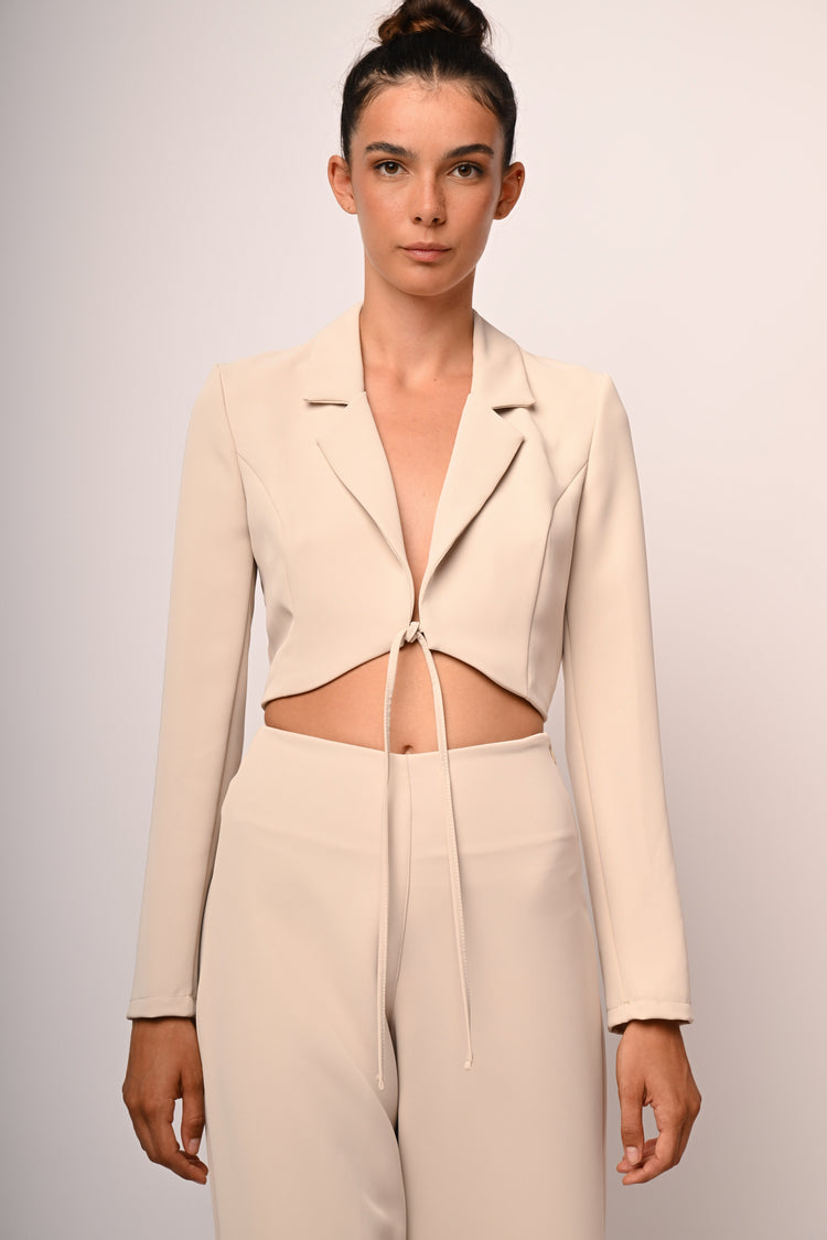 Self-tie straps cropped blazer