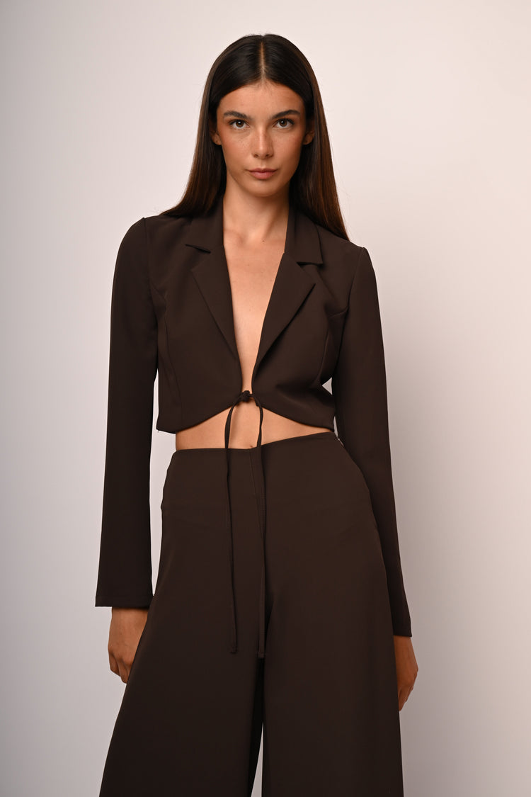 Self-tie straps cropped blazer