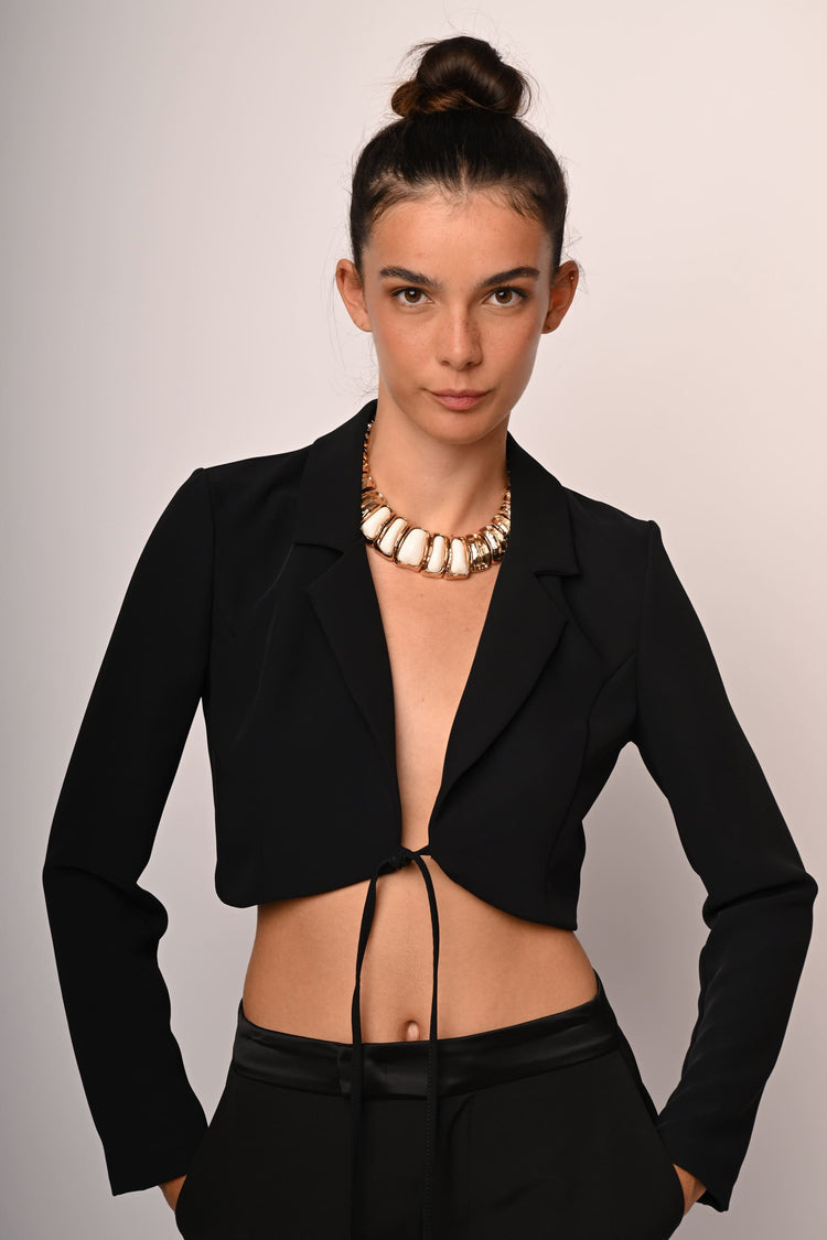 Self-tie straps cropped blazer