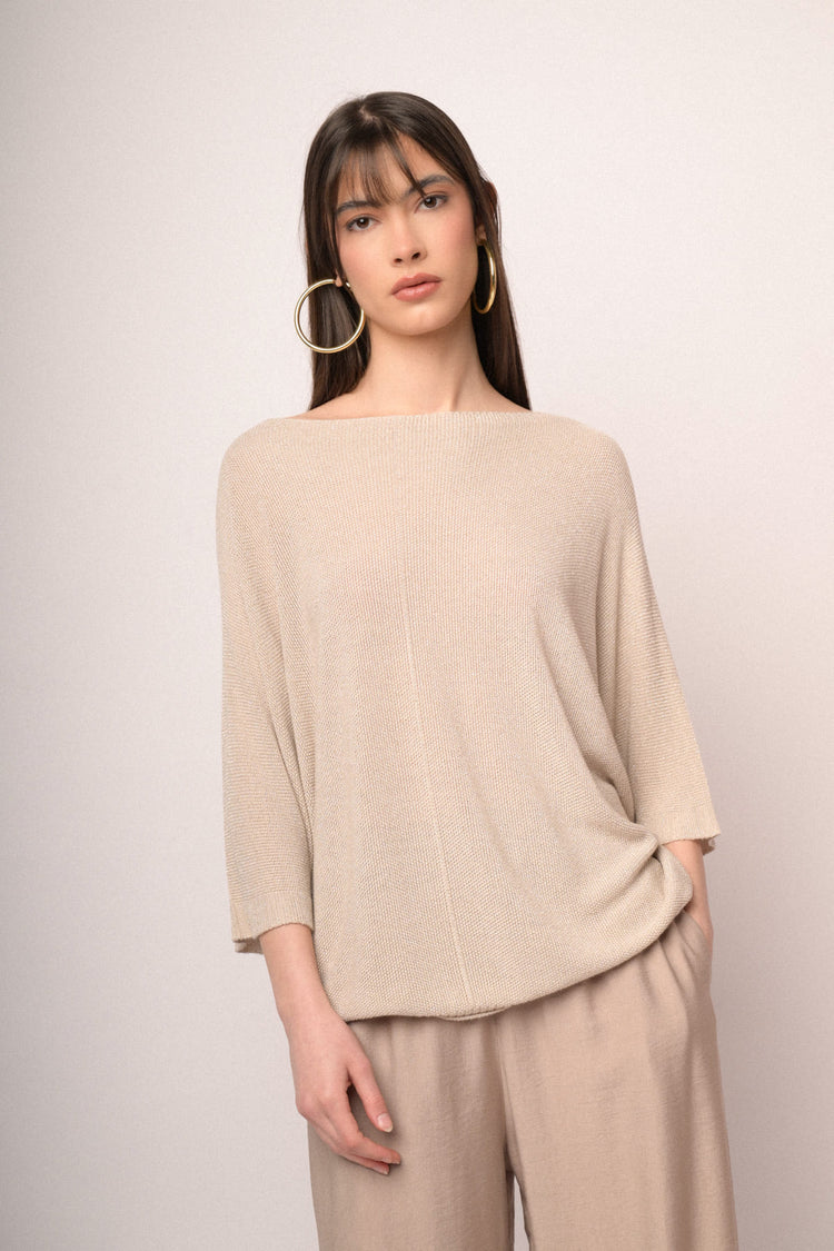 Beige lurex knit oversized sweater