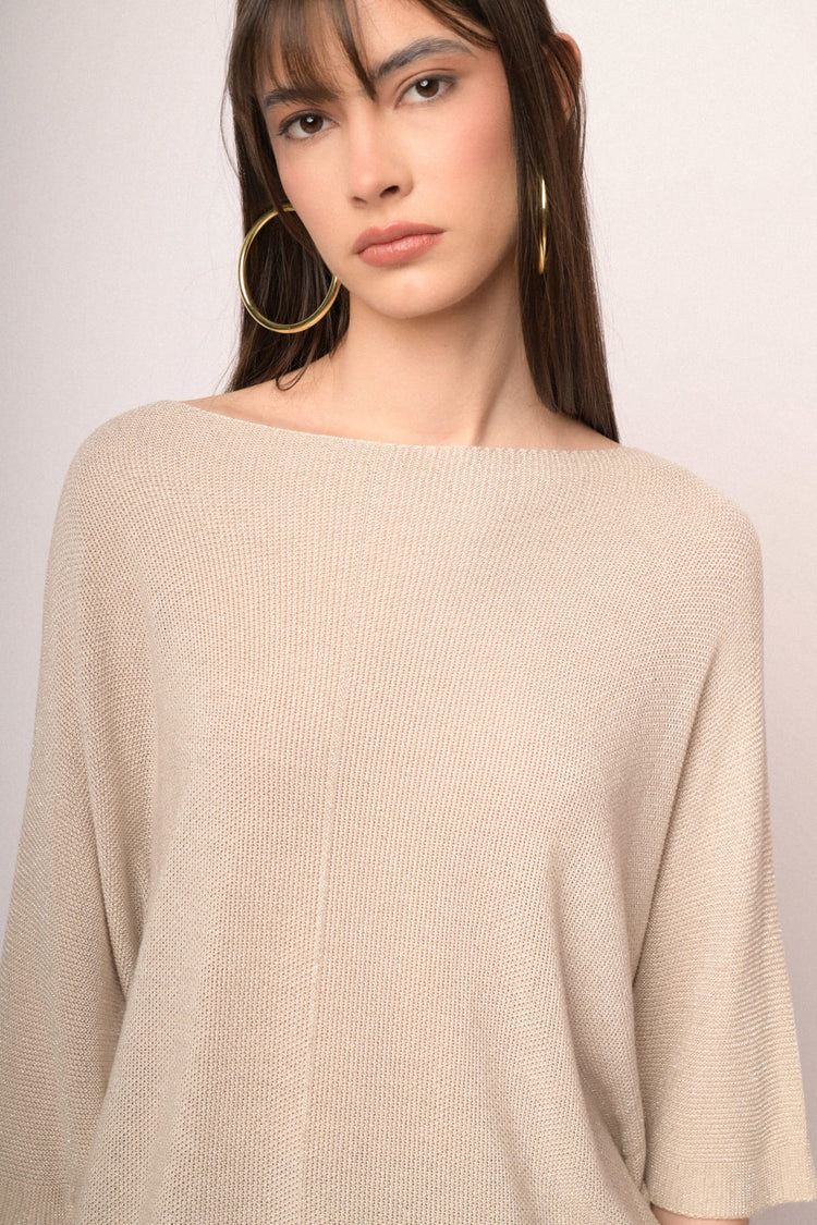 Beige lurex knit oversized sweater