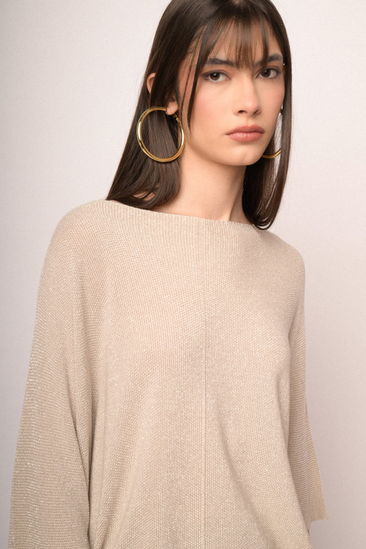 Beige lurex knit oversized sweater