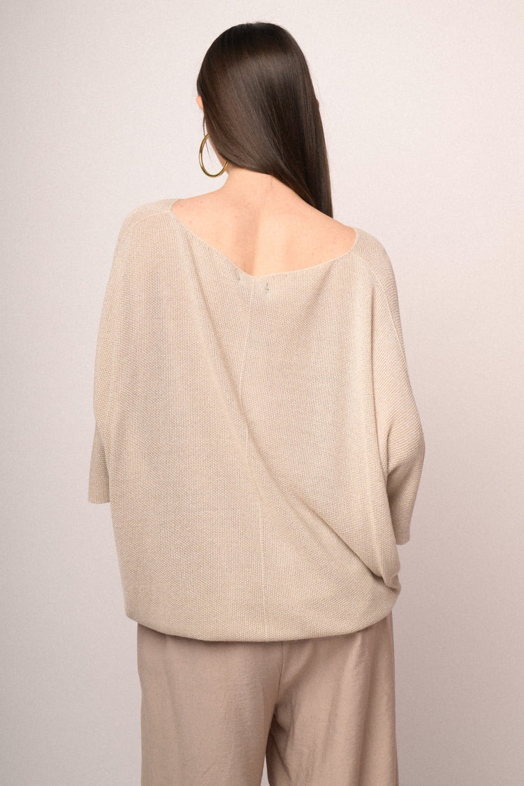 Beige lurex knit oversized sweater