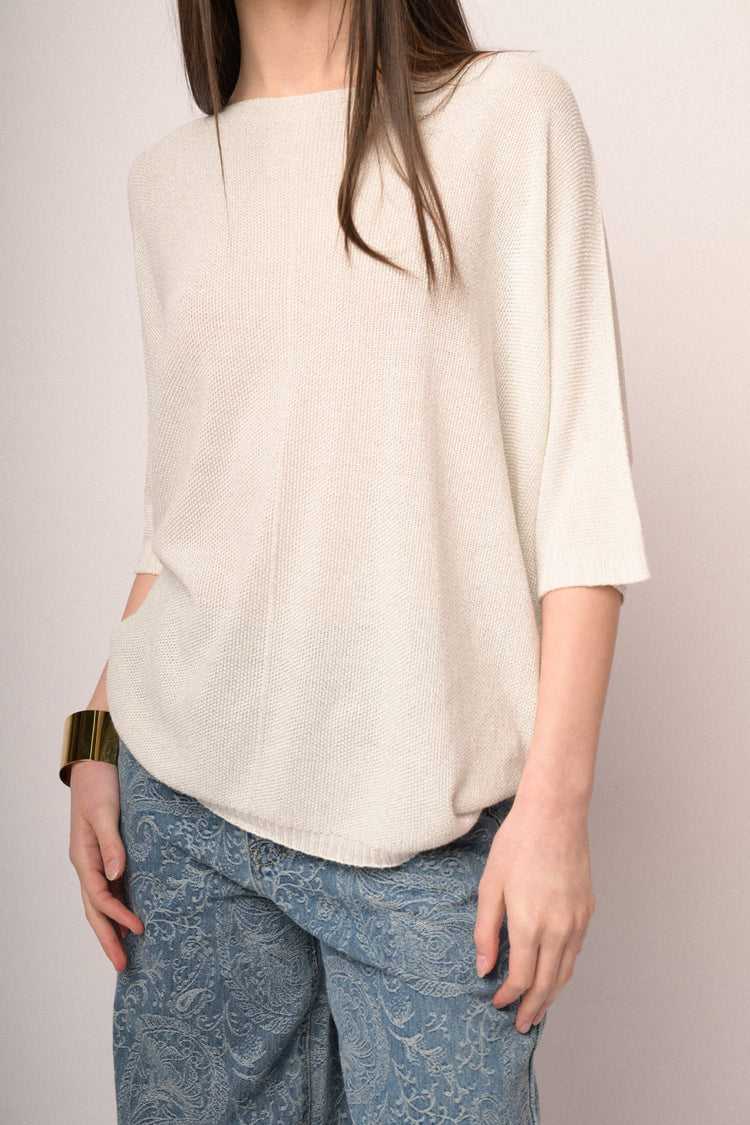 White lurex knit oversized sweater