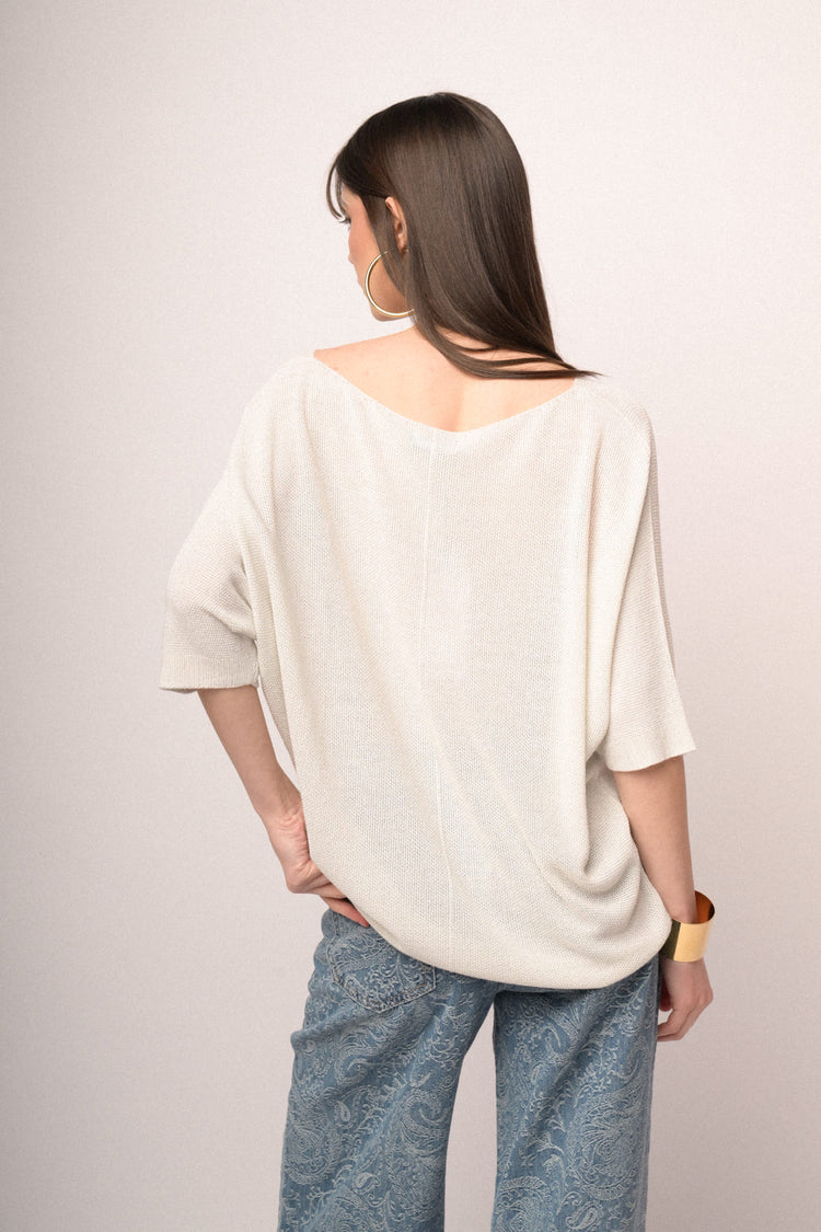 White lurex knit oversized sweater