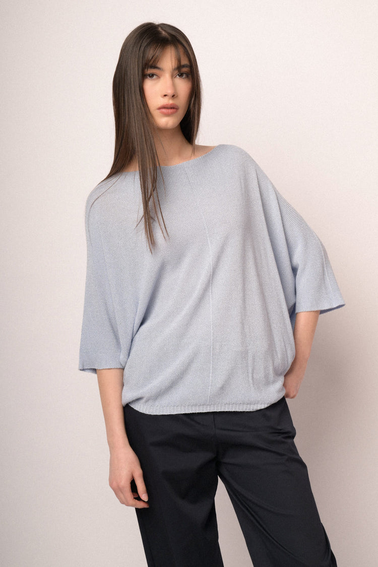 Sky blue lurex knit oversized sweater