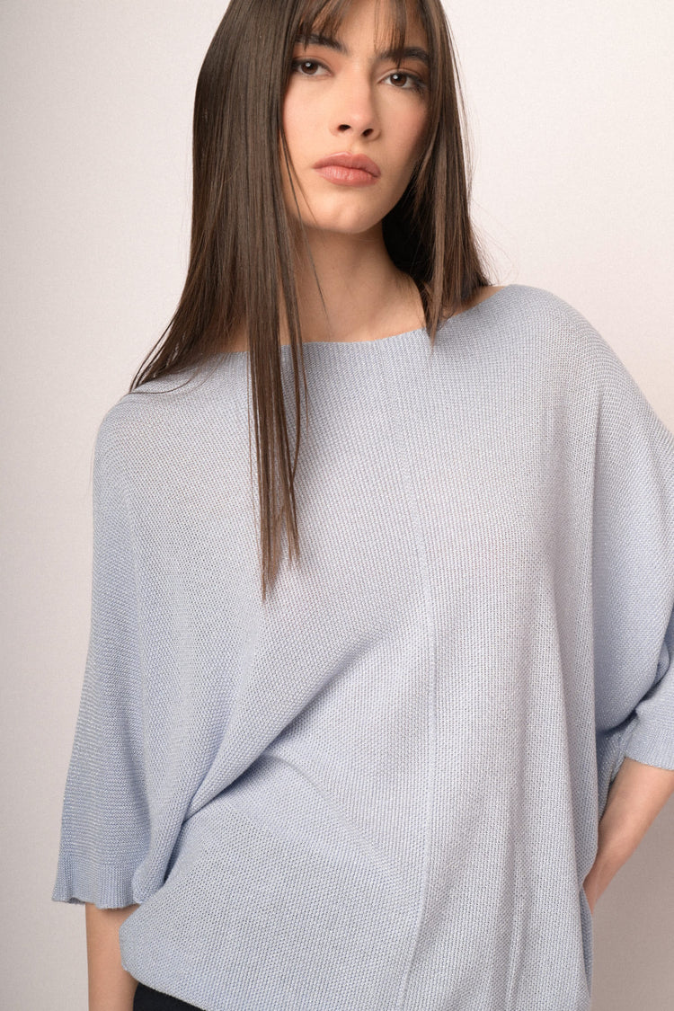 Sky blue lurex knit oversized sweater