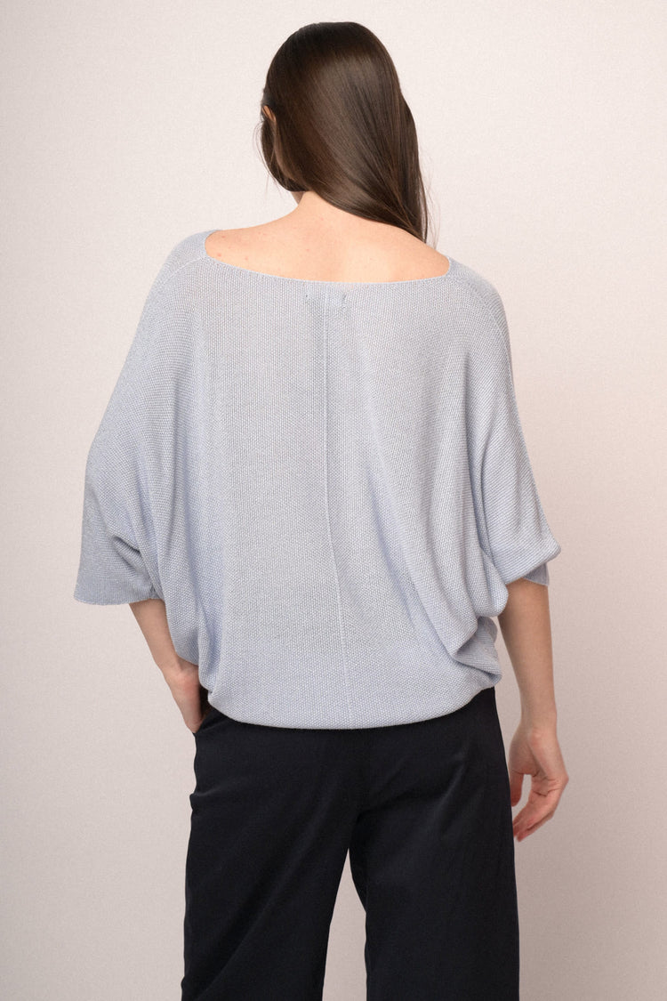 Sky blue lurex knit oversized sweater