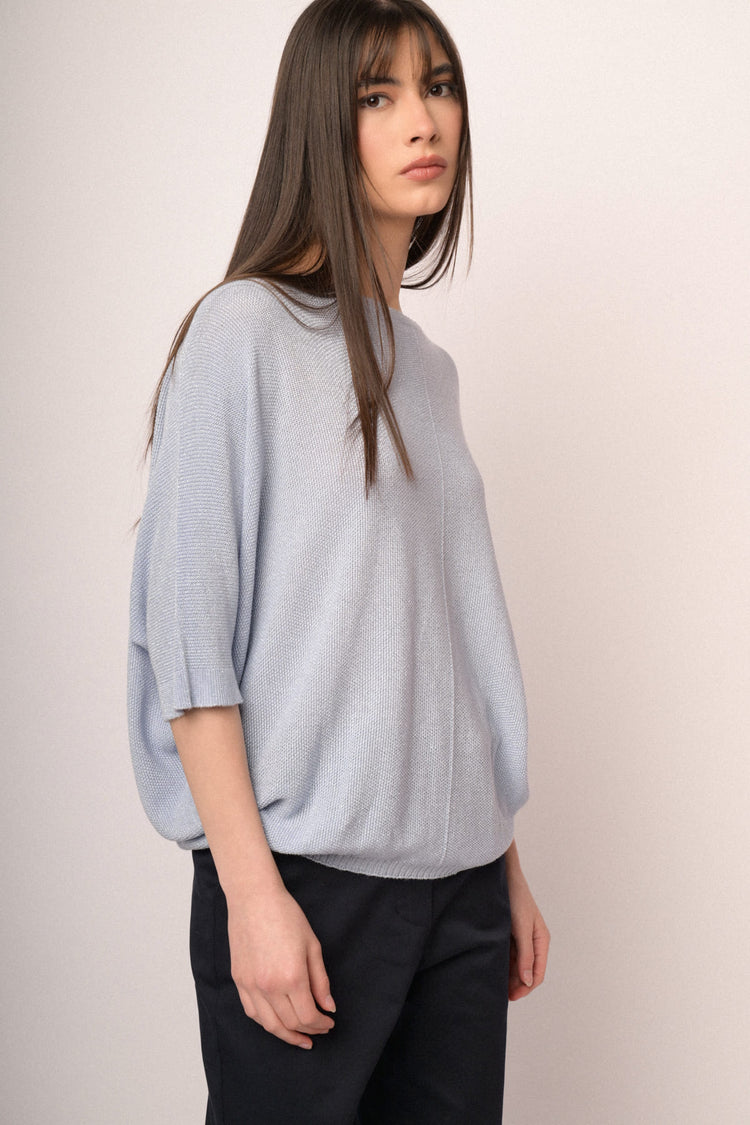 Sky blue lurex knit oversized sweater