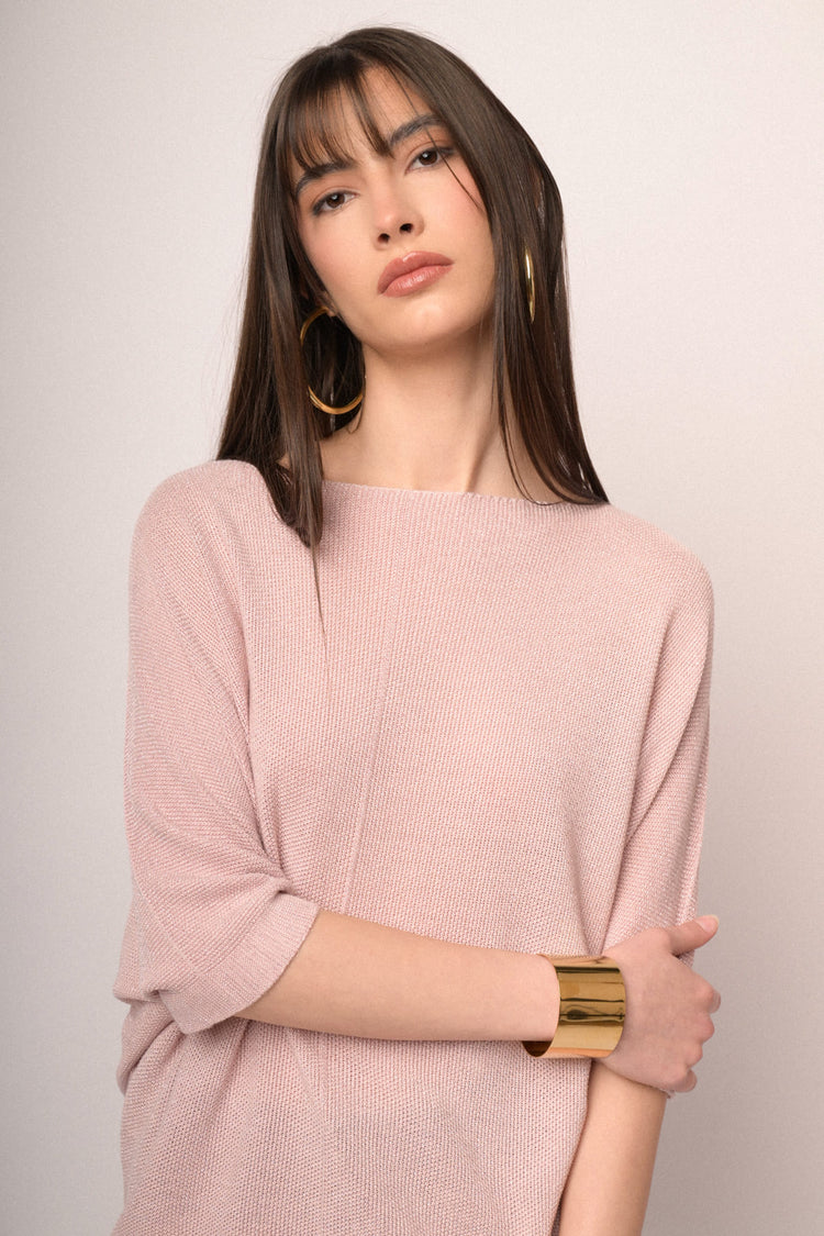 Pink lurex knit oversized sweater
