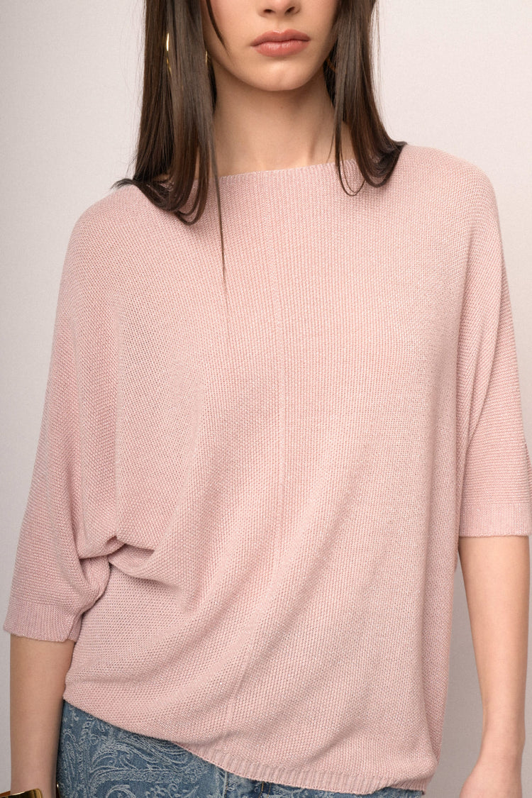 Pink lurex knit oversized sweater