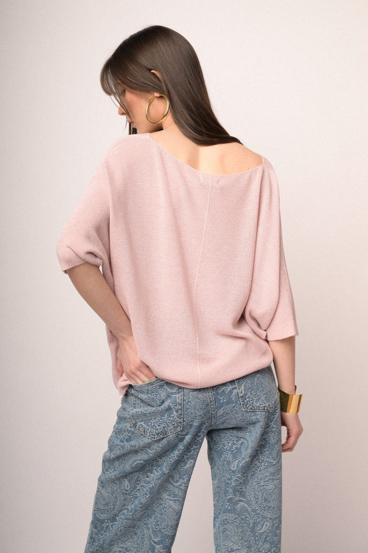 Pink lurex knit oversized sweater