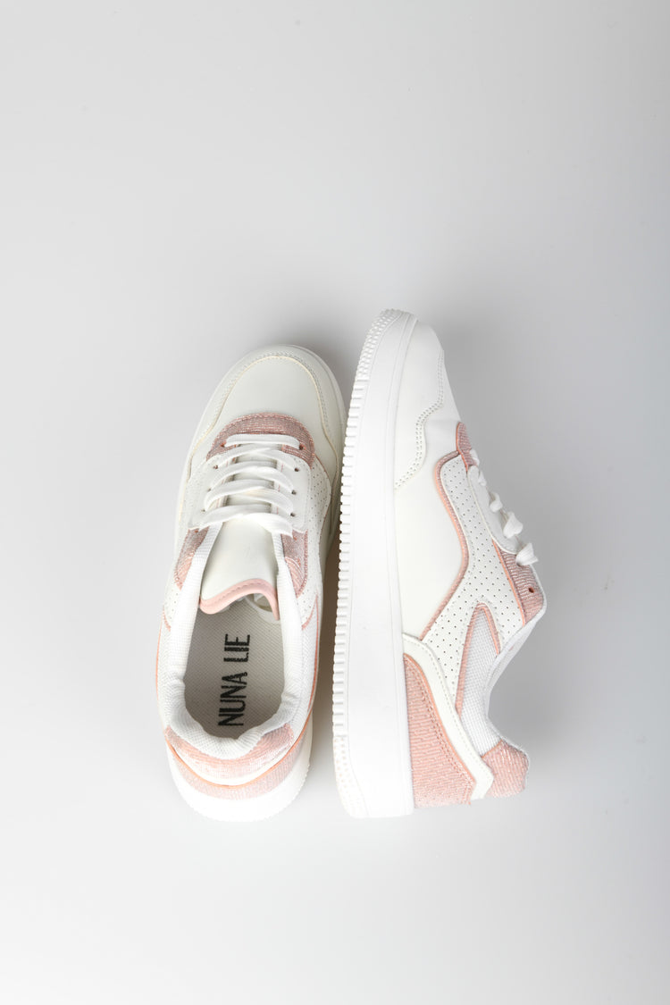 Faux leather and lamé fabric sneakers