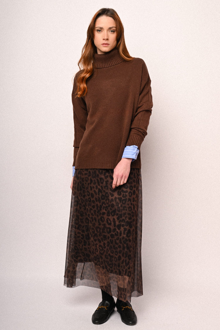 Animalier print tulle midi skirt
