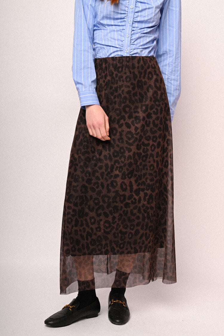 Animalier print tulle midi skirt