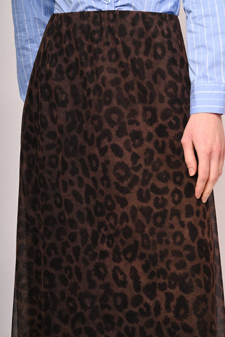 Animalier print tulle midi skirt