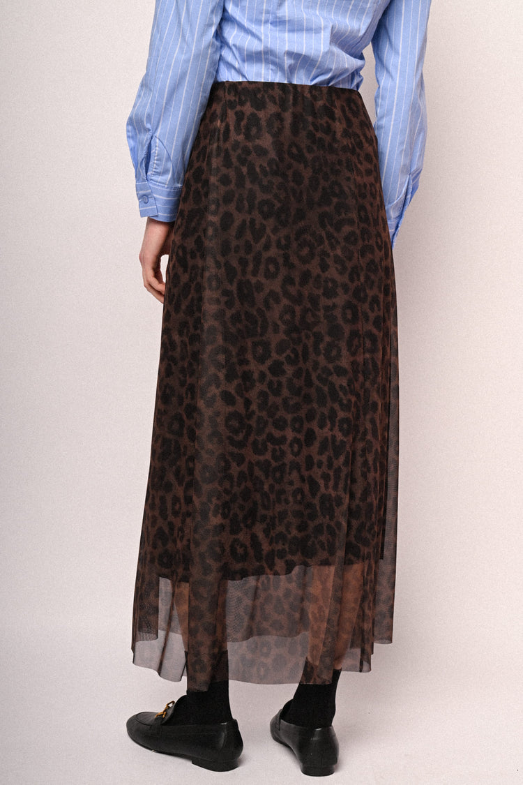 Animalier print tulle midi skirt