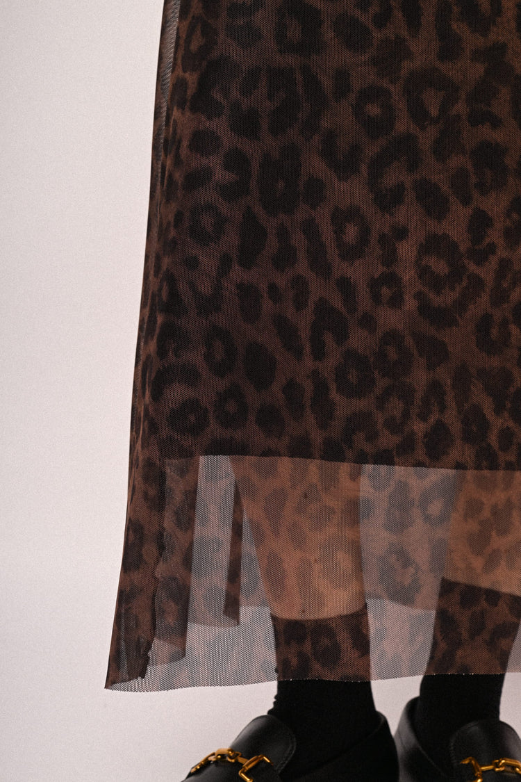 Animalier print tulle midi skirt