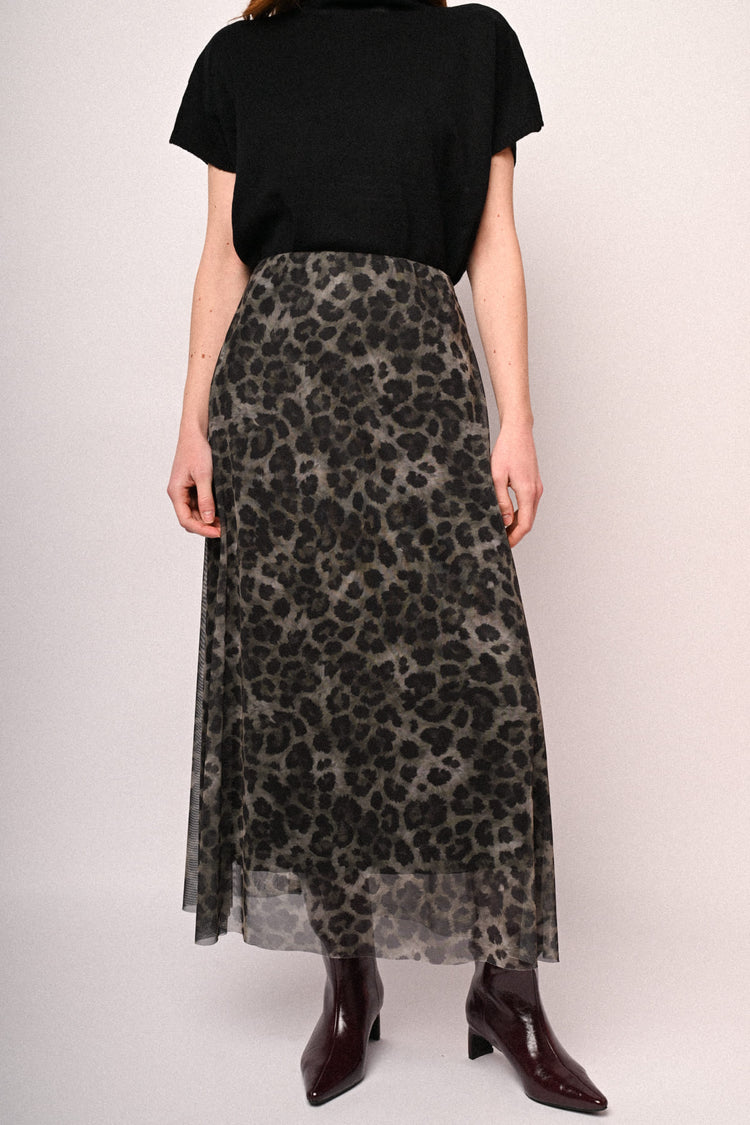 Animalier print tulle midi skirt