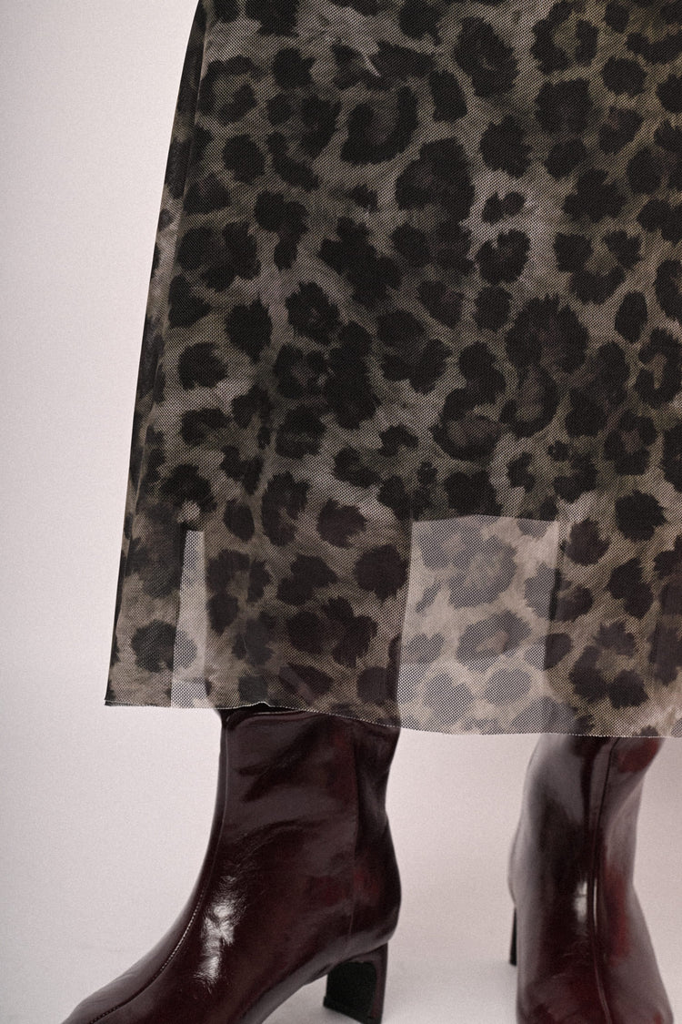 Animalier print tulle midi skirt